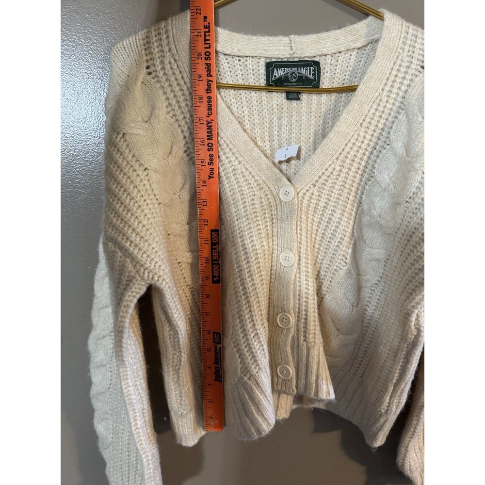 AMERICAN EAGLE Vintage Y2K Beige Chunky Wool Oversized Crop Sweater Womens S NWT - Picture 2 of 6